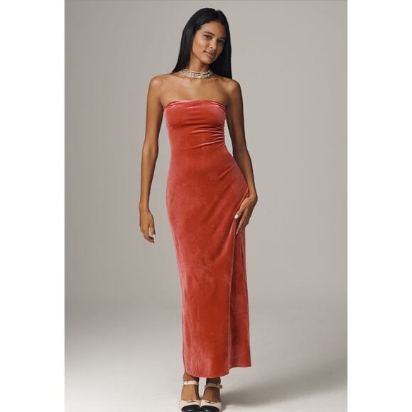 Anthropologie NWT The Tilda Red Velvet Slip Maxi Dress Size Medium - Picture 1 of 10